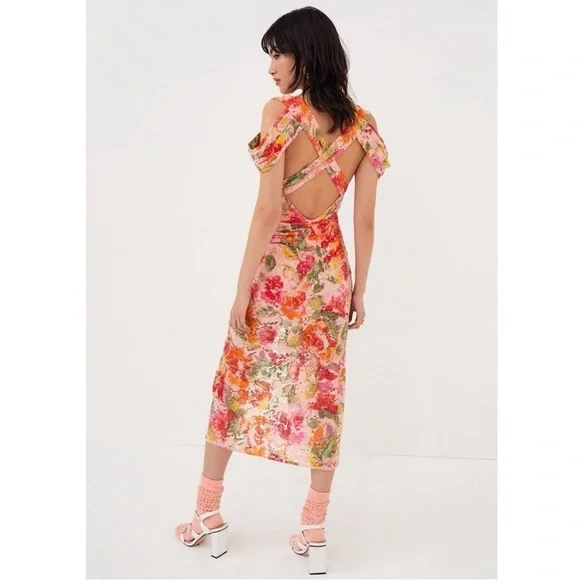 NWT For Love and Lemons Beth Midi Floral Lace Dress in Pink - Picture 4 of 12